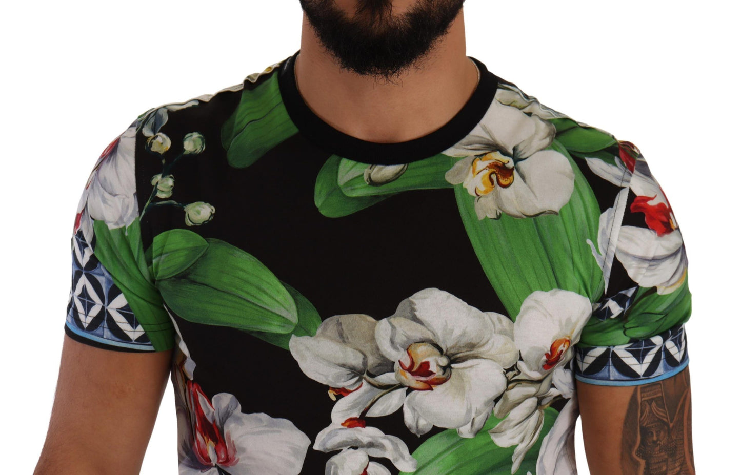 Black Floral Print Crewneck T-shirt