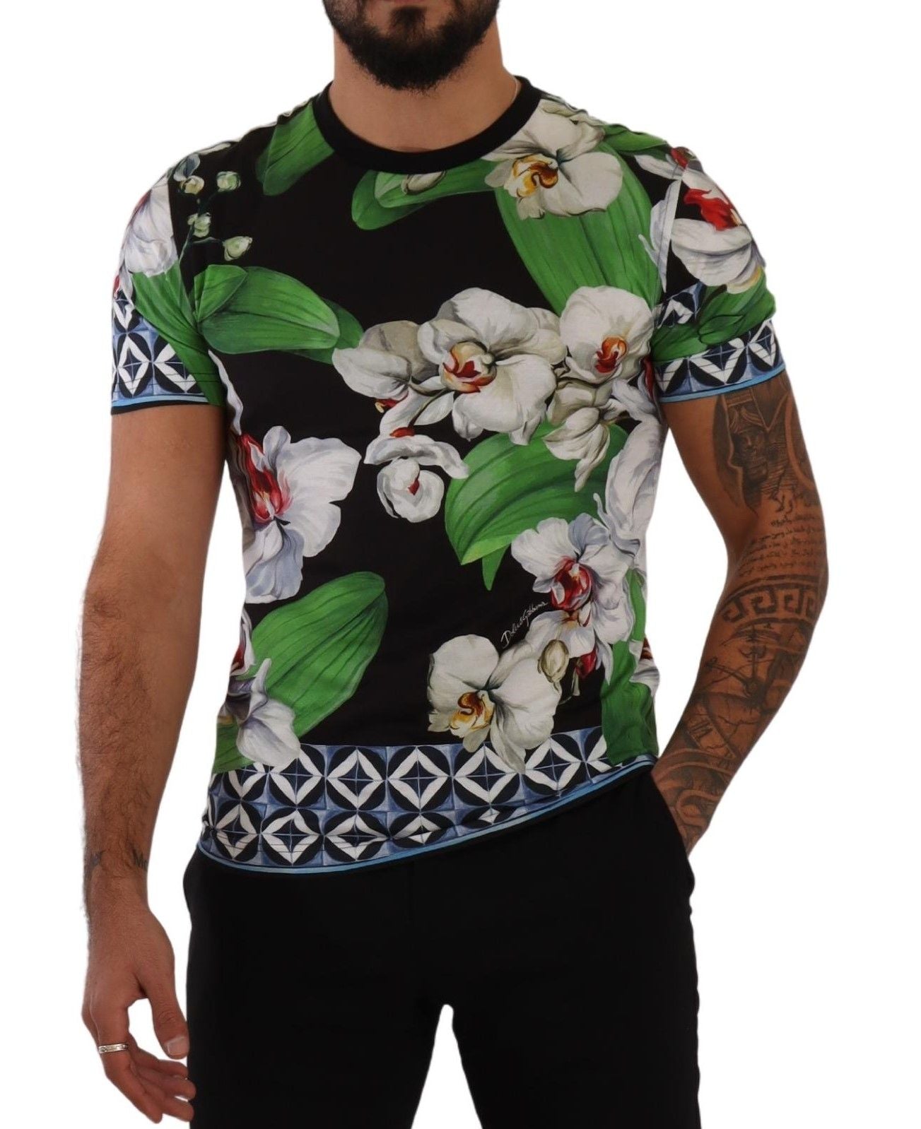 Black Floral Print Crewneck T-shirt