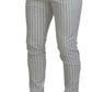 White Stripes Cotton Skinny Chino Pants