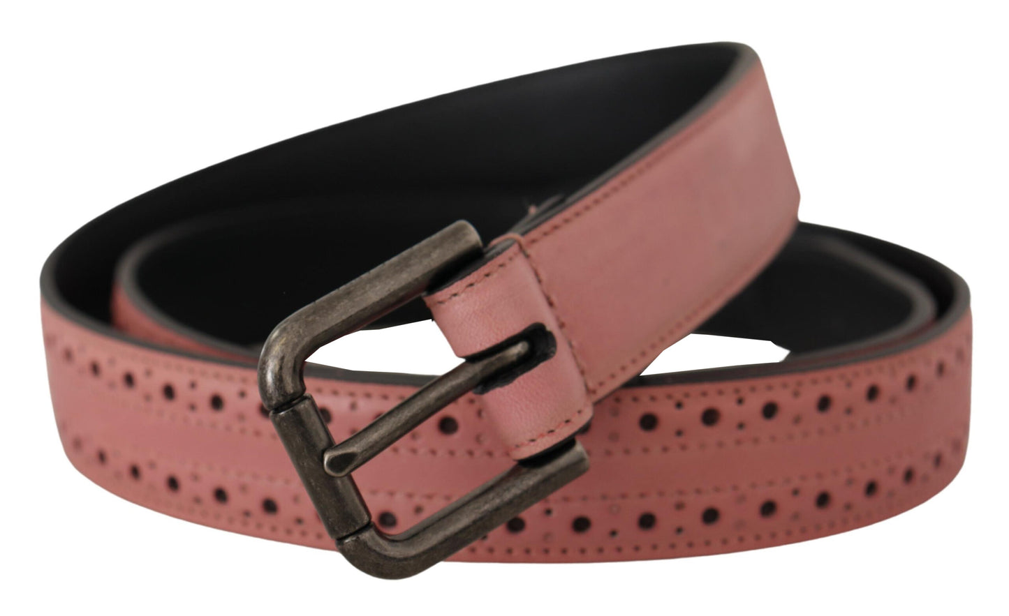 Chic Pink Leather Belt with Metallic Buckle