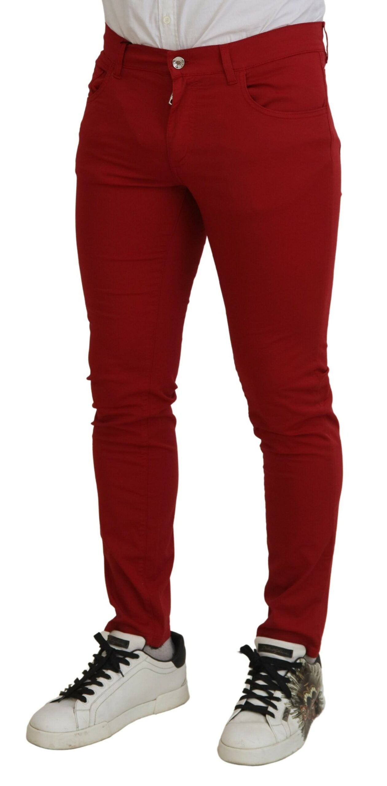 Red Skinny Cotton Stretch Denim Jeans