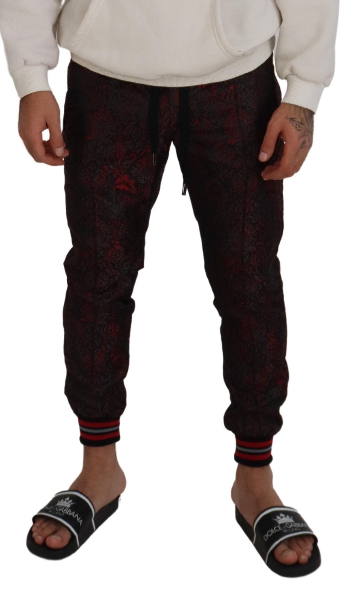 Red Acetate Floral Printed Men Jogger Pants