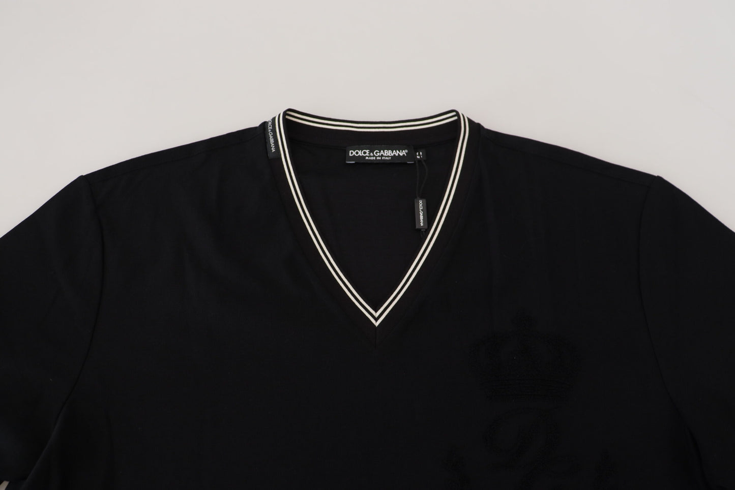 Elegant V-Neck Black Cotton T-Shirt