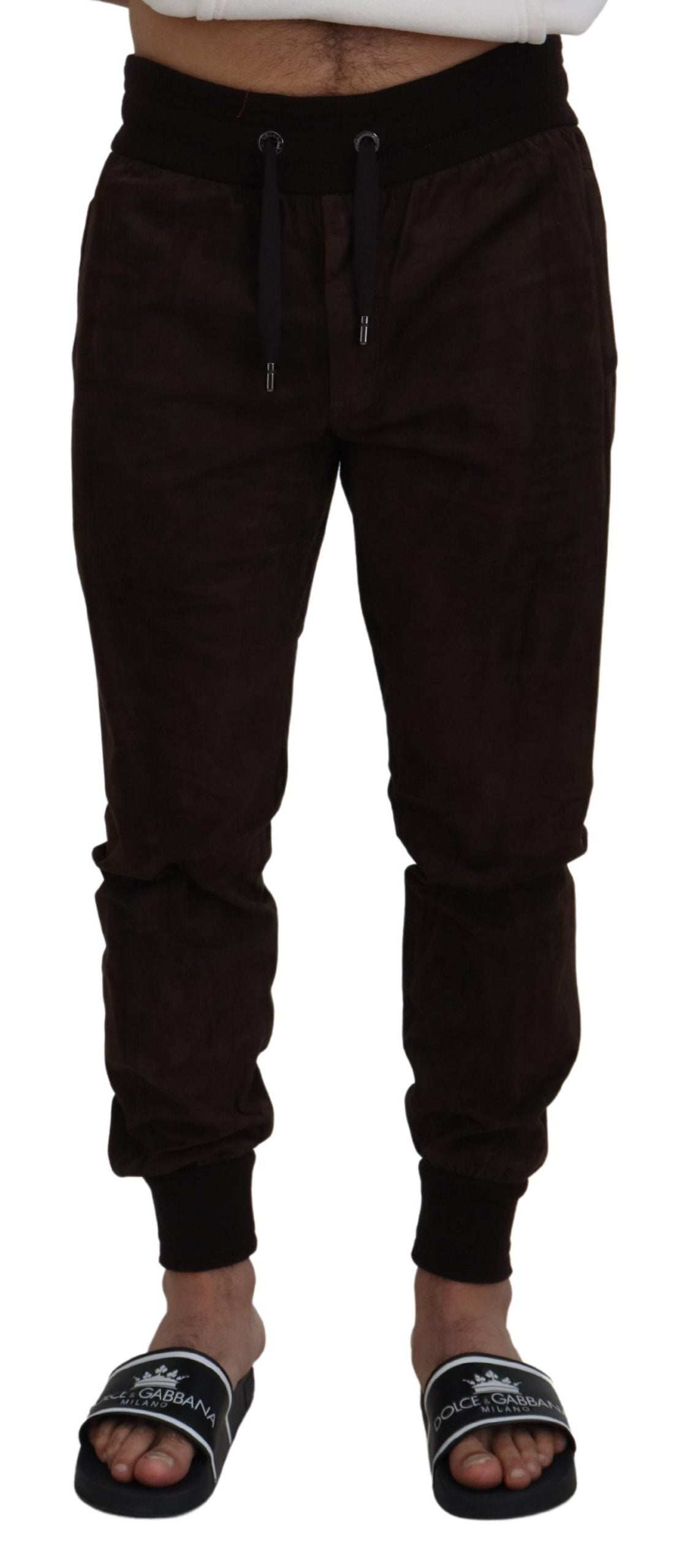 Brown Solid Men Drawstring Jogger Pants