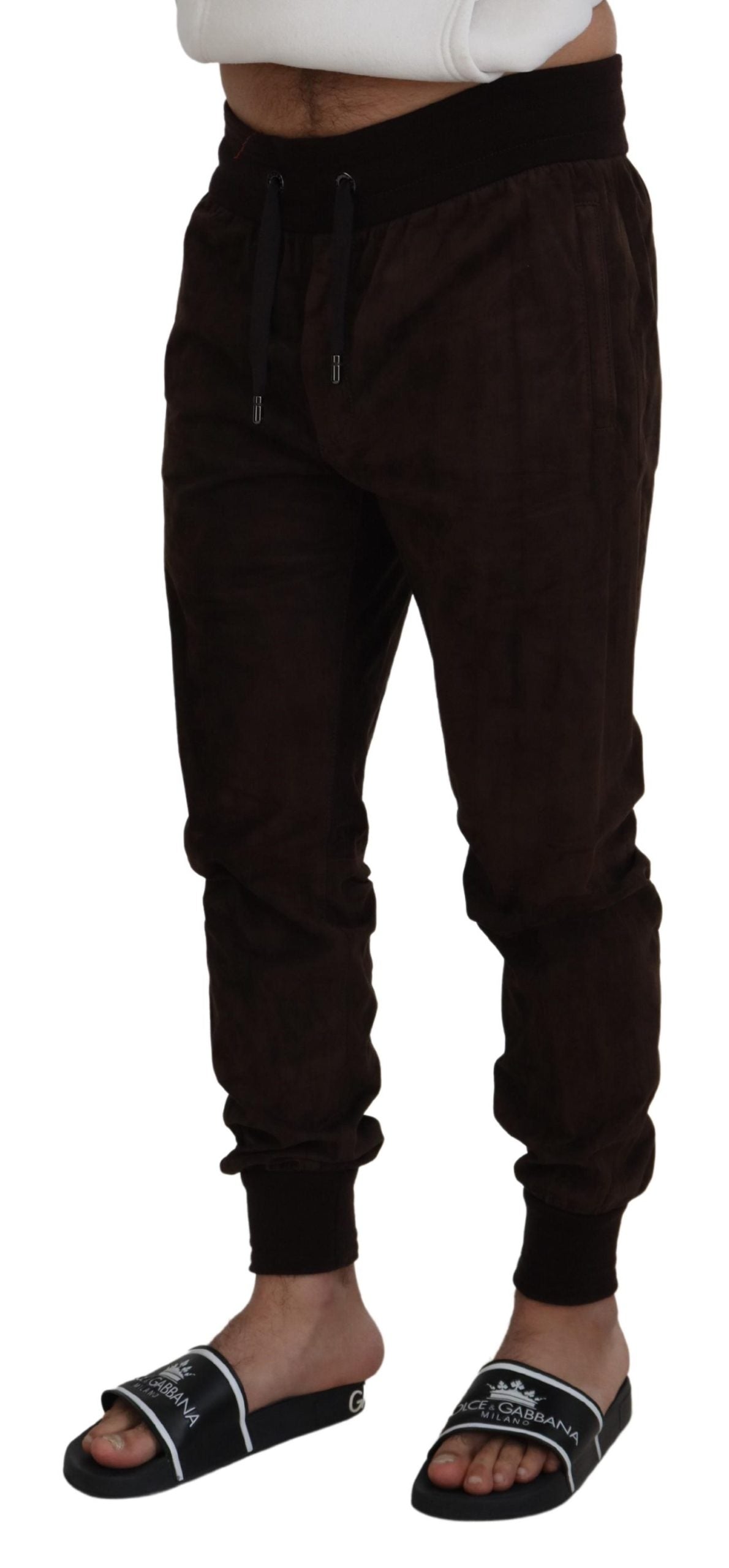 Brown Solid Men Drawstring Jogger Pants