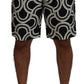 Black White Patterned Linen Bermuda Shorts