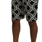 Black White Patterned Linen Bermuda Shorts