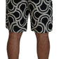 Black White Patterned Linen Bermuda Shorts