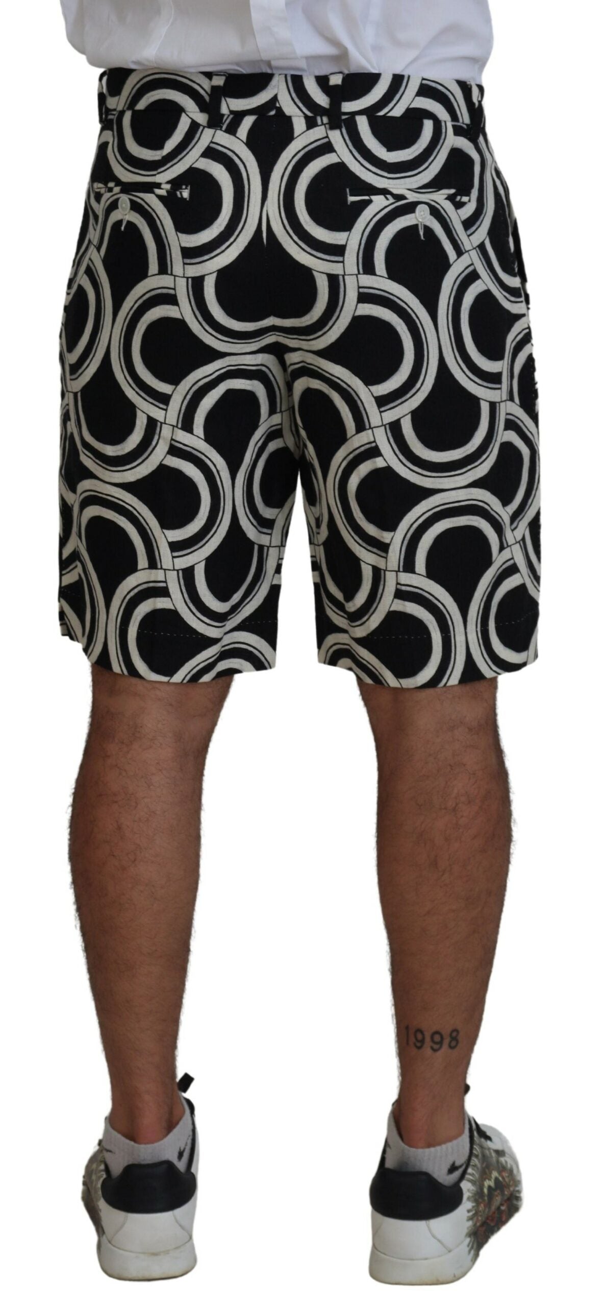 Black White Patterned Linen Bermuda Shorts