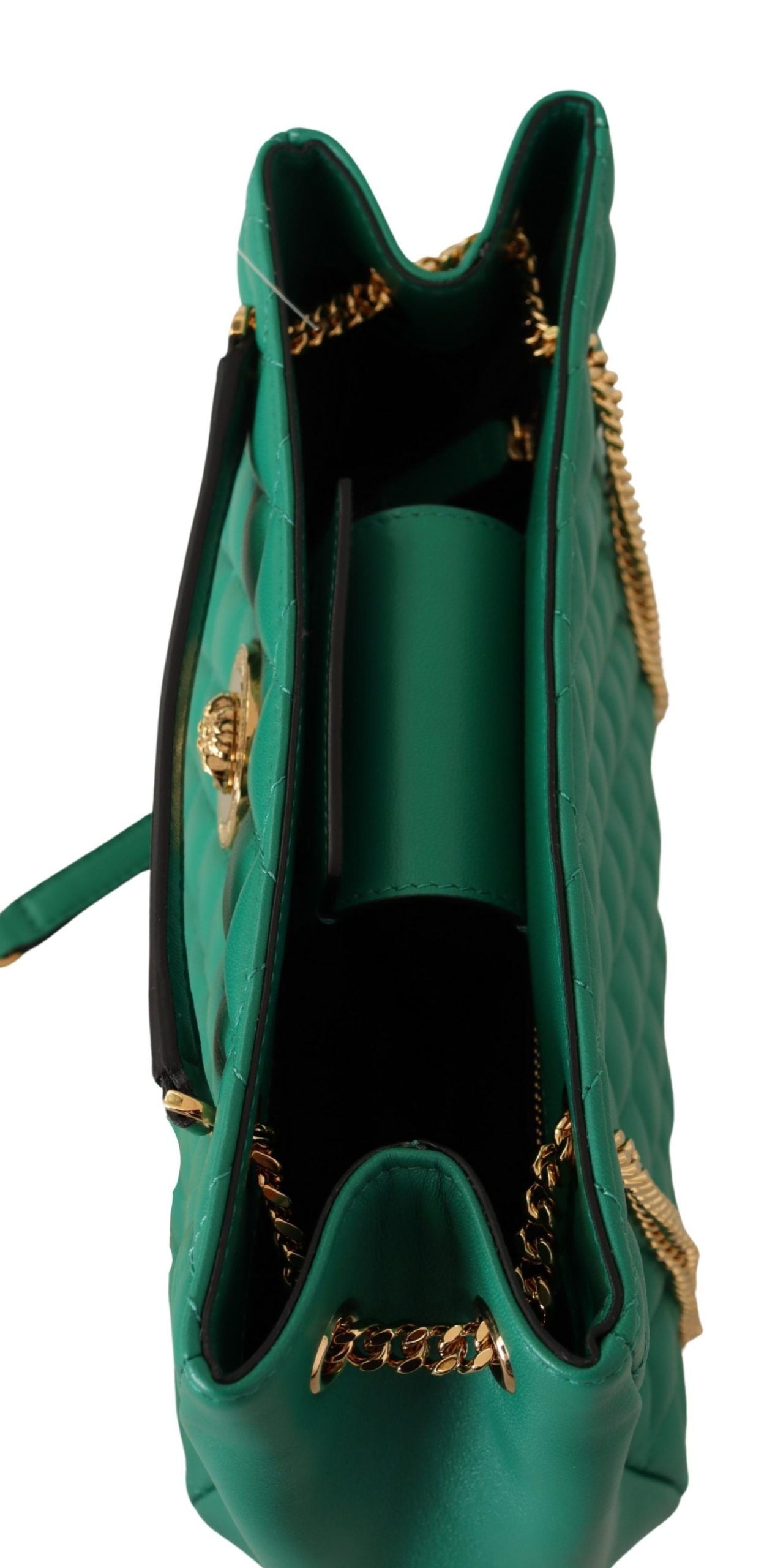 Elegant Quilted Green Nappa Tote with Medusa Charm