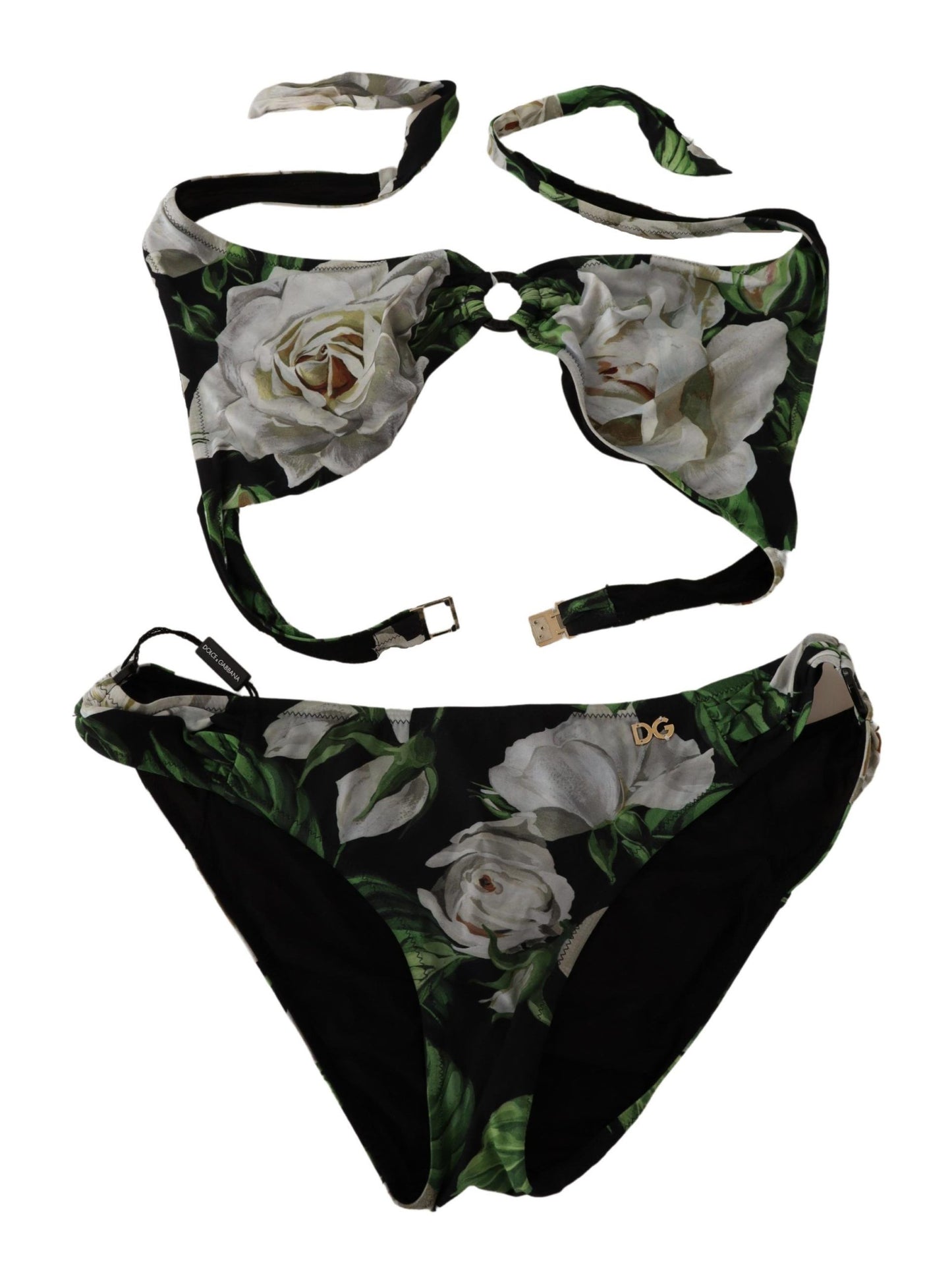 Elegant Black Rose Printed Two-Piece Bikini