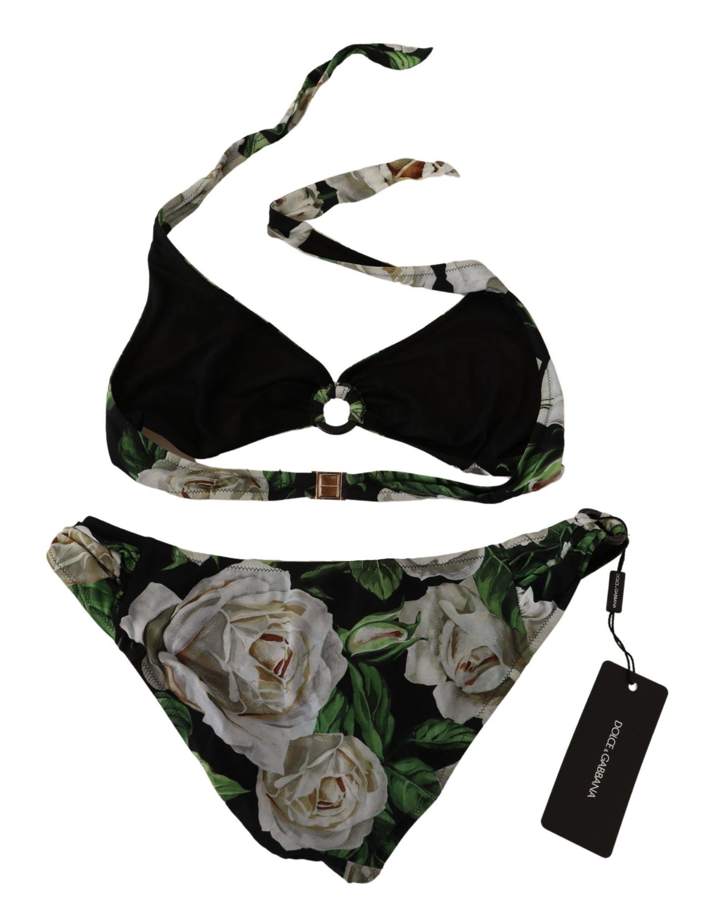 Elegant Black Rose Printed Two-Piece Bikini