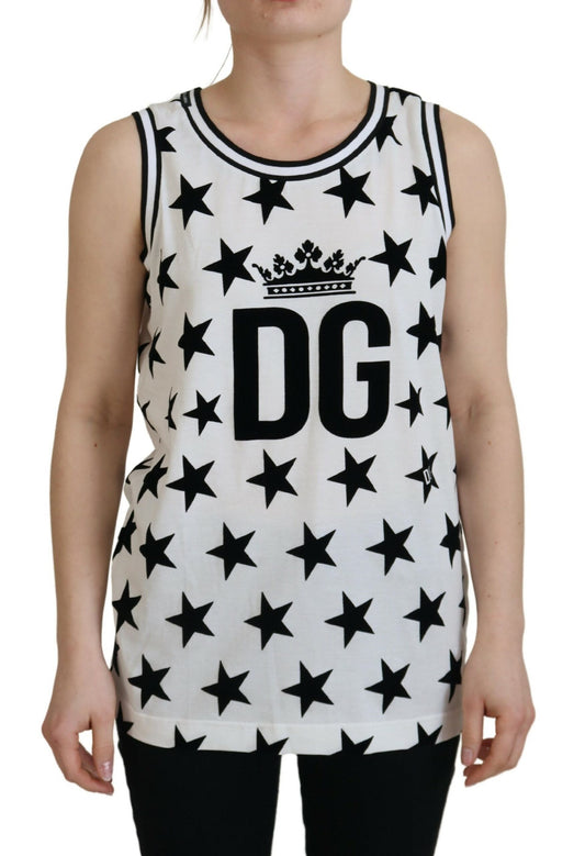 Elegant White Cotton Crown Star Tank Top