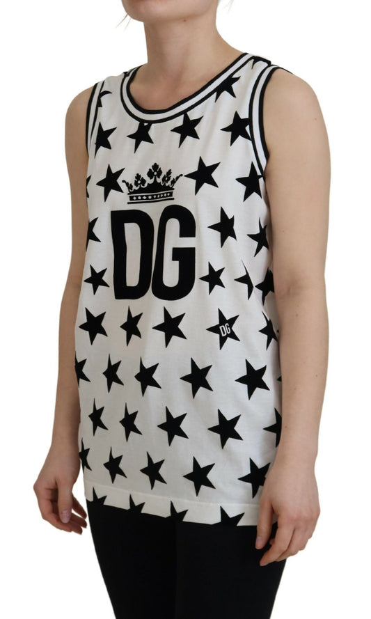 Elegant White Cotton Crown Star Tank Top