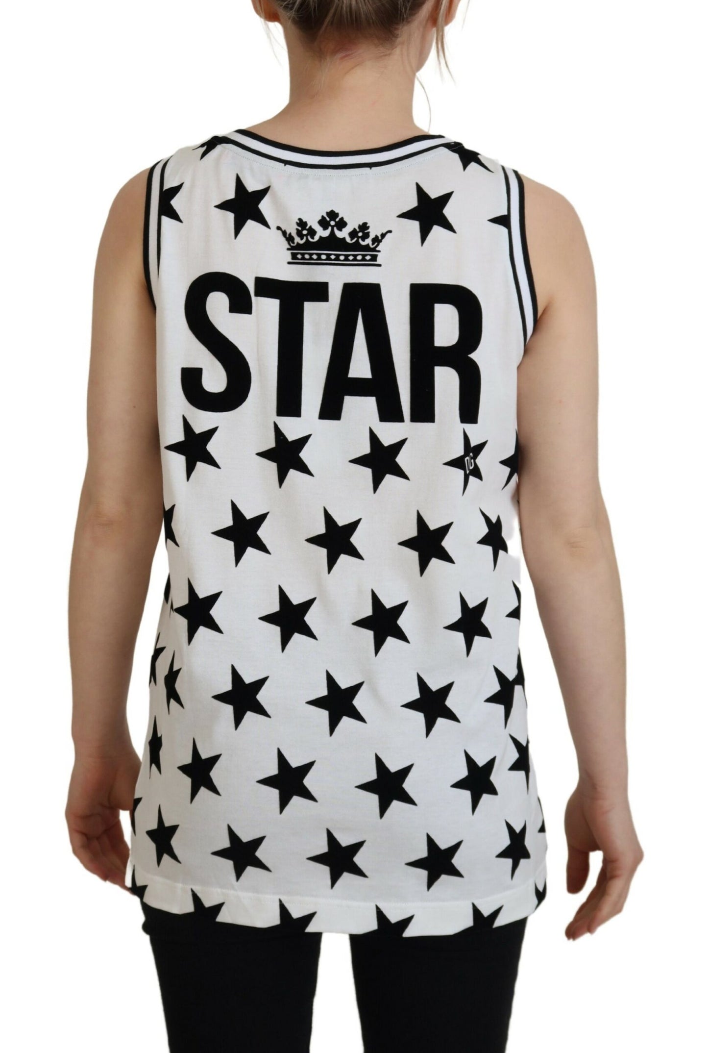 Elegant White Cotton Crown Star Tank Top