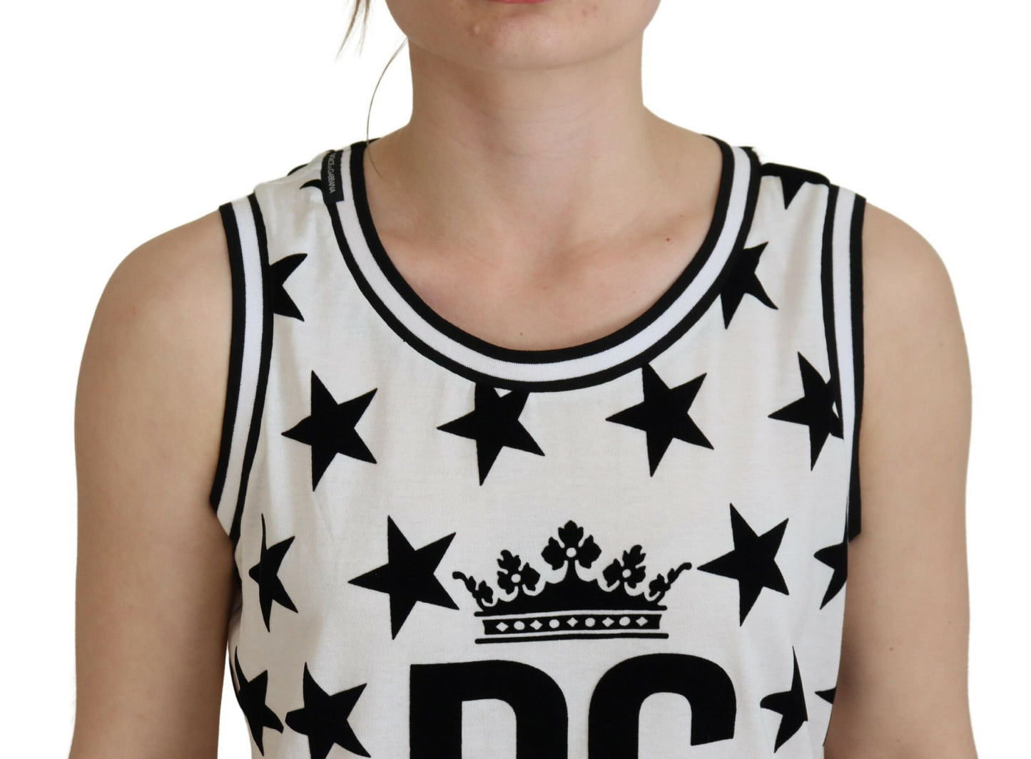 Elegant White Cotton Crown Star Tank Top