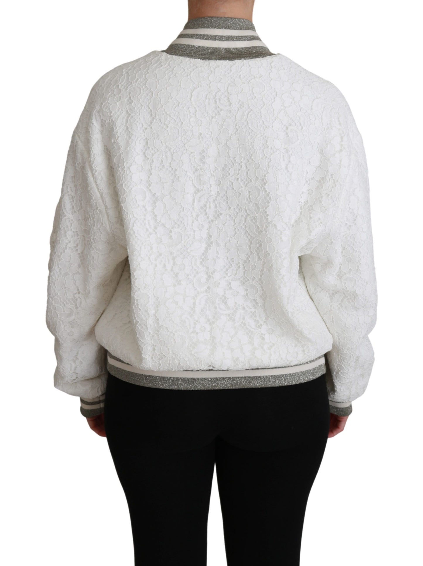 Elegant White Lace Bomber Jacket