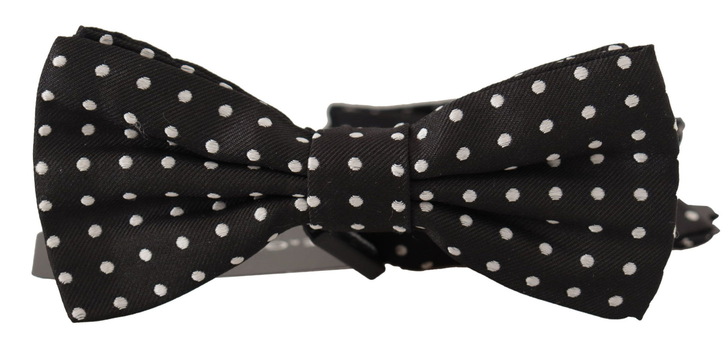 Elegant Black and White Polka Dot Silk Bow Tie