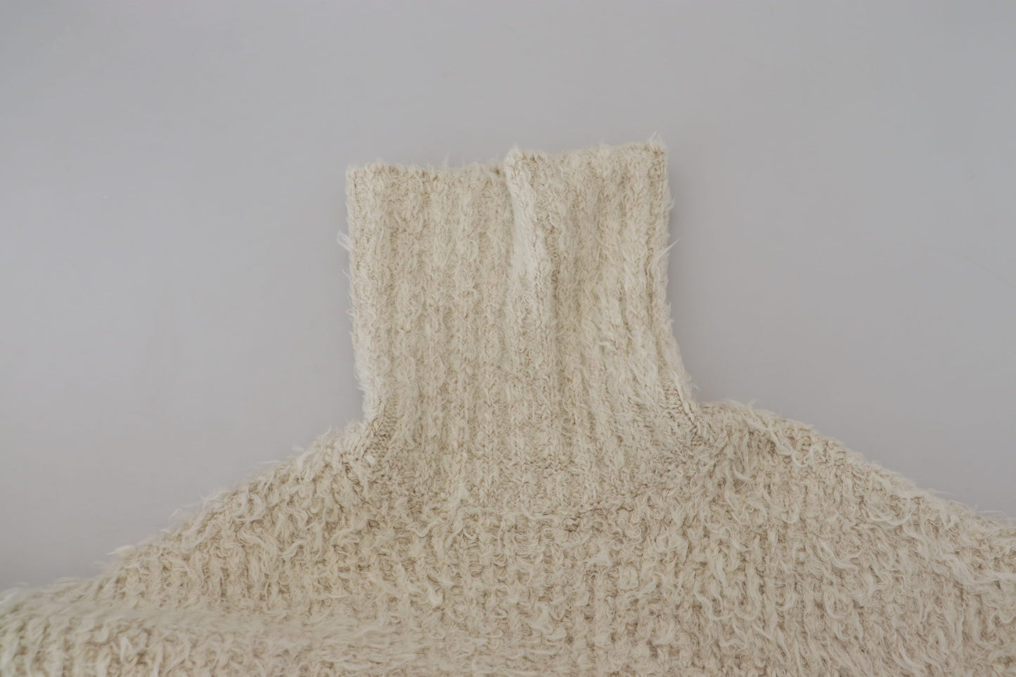 Elegant Cream Turtleneck Wool Blend Sweater