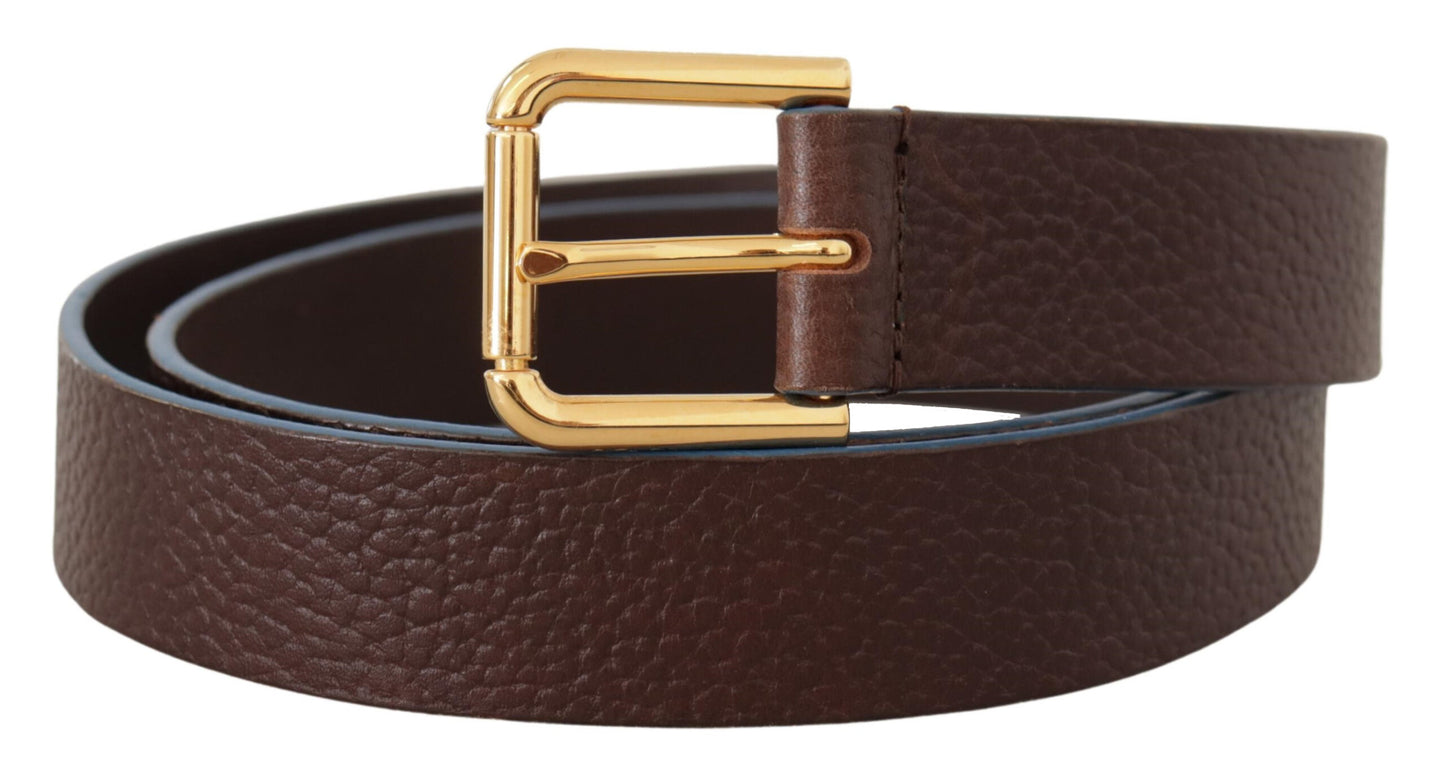 Elegant Brown Leather Belt with Gold Buckle