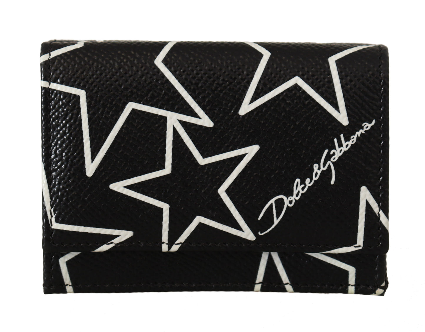 Starry Black Leather French Flap Wallet