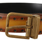 Elegant Leather Belt with Brass Tone Buckle