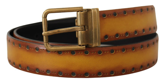 Elegant Leather Belt with Brass Tone Buckle