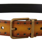Elegant Leather Belt with Brass Tone Buckle
