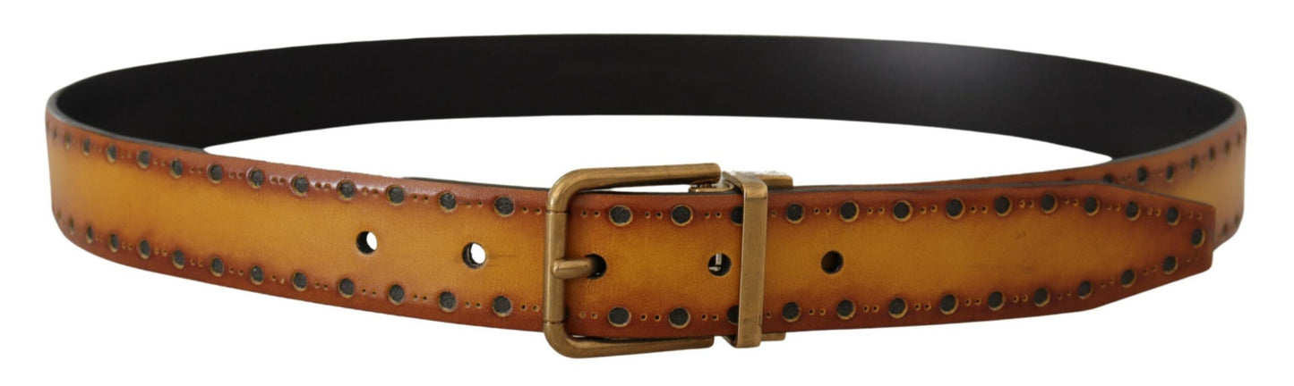 Elegant Leather Belt with Brass Tone Buckle