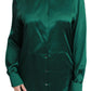 Elegant Silk Collared Blouse in Lush Green