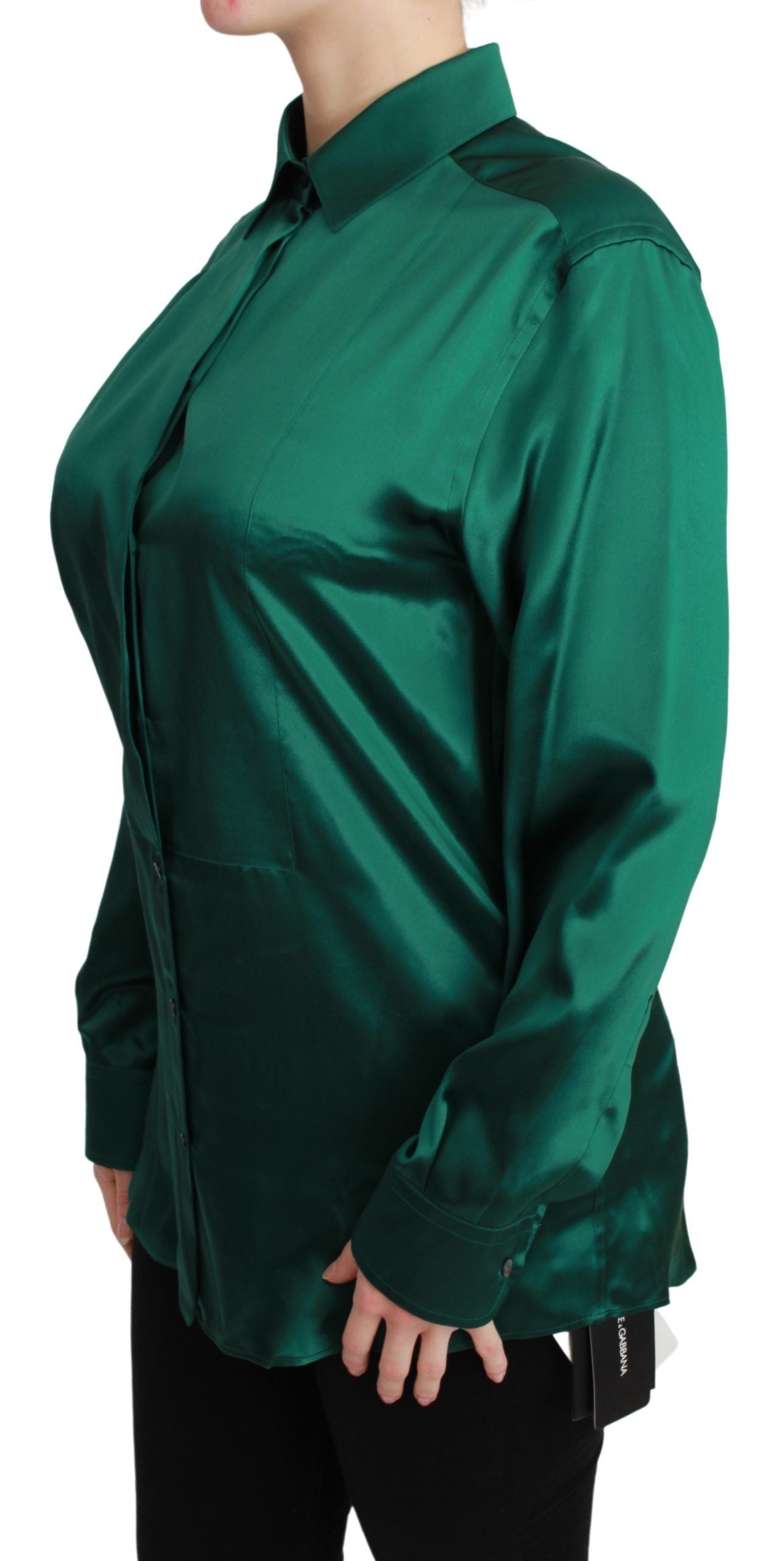 Elegant Silk Collared Blouse in Lush Green