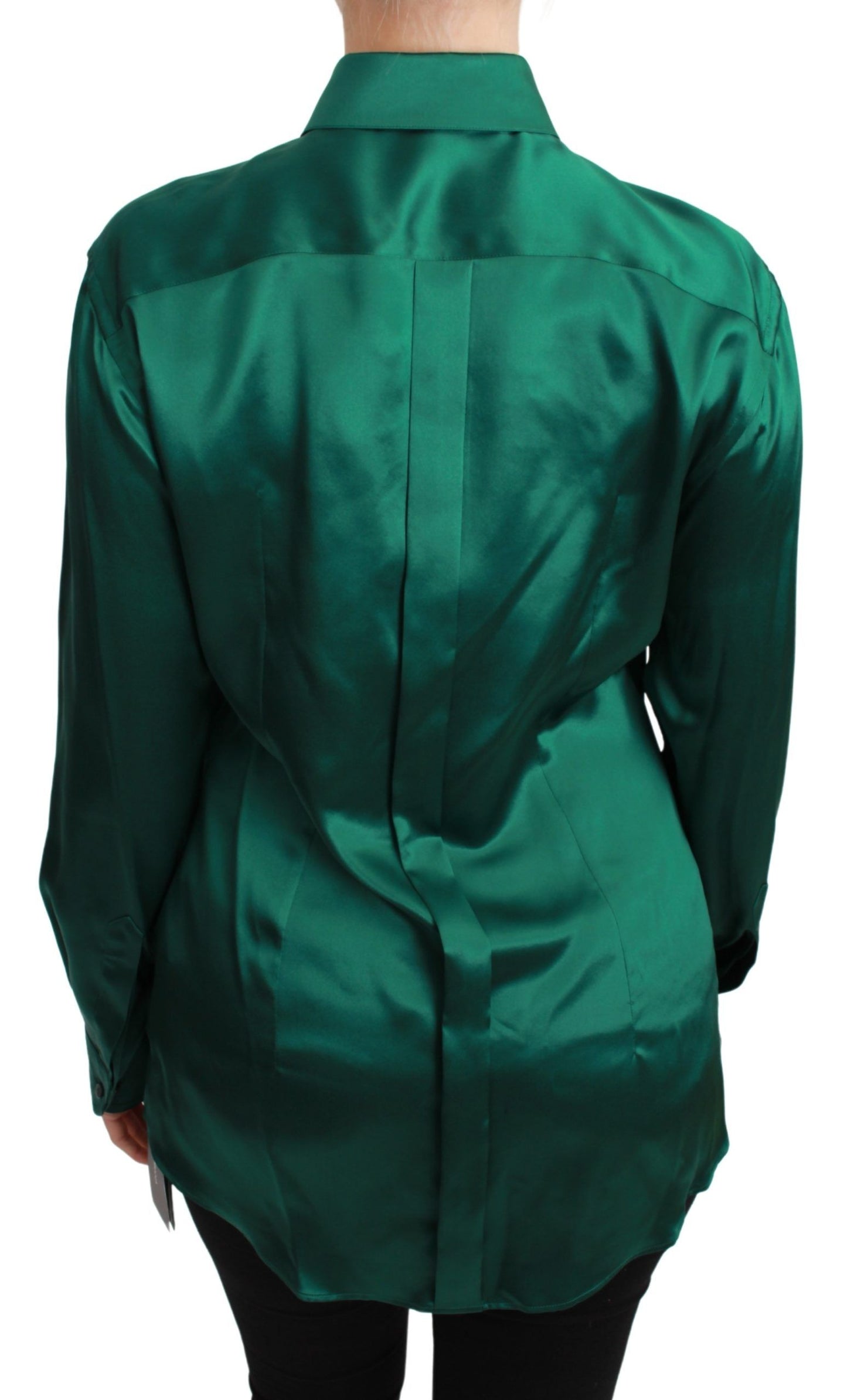 Elegant Silk Collared Blouse in Lush Green