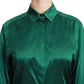 Elegant Silk Collared Blouse in Lush Green