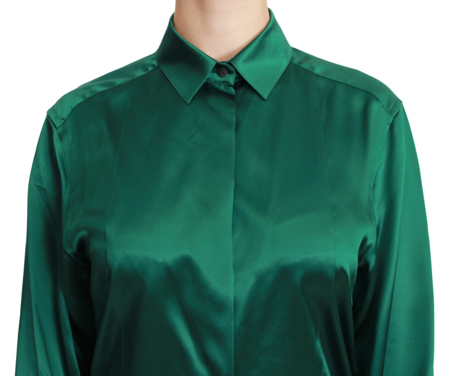 Elegant Silk Collared Blouse in Lush Green