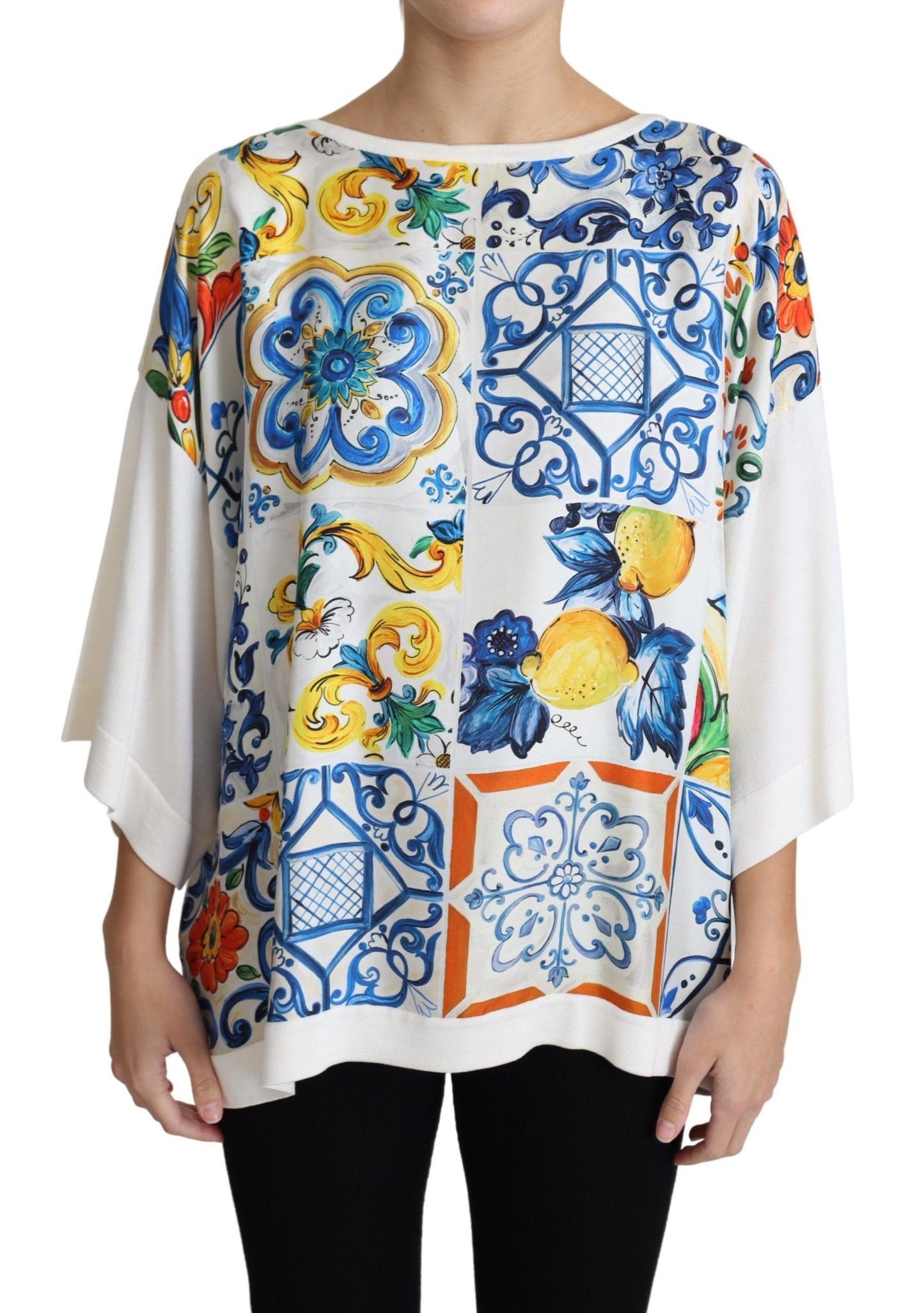 Elegant Off-White Silk Majolica Top