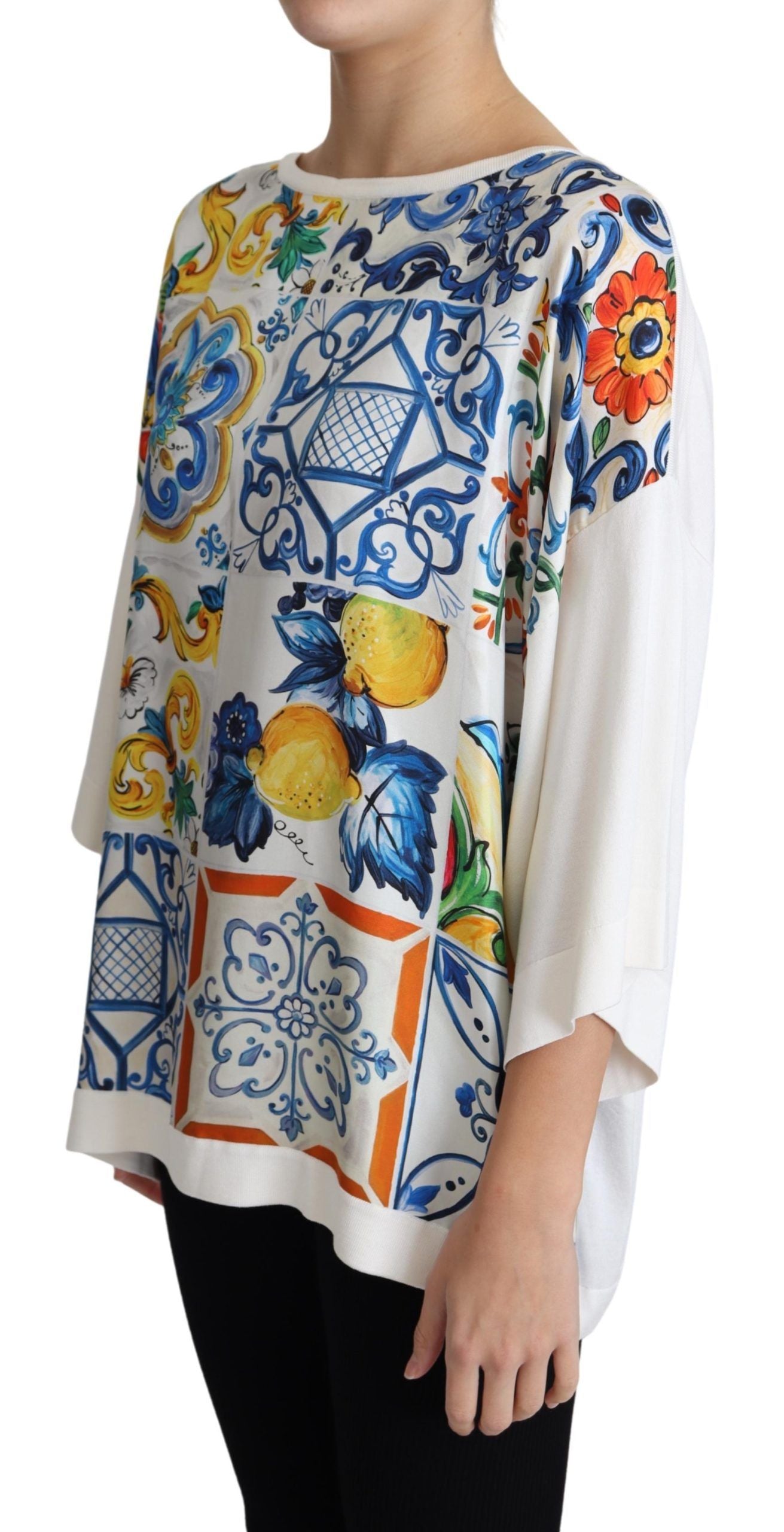 Elegant Off-White Silk Majolica Top