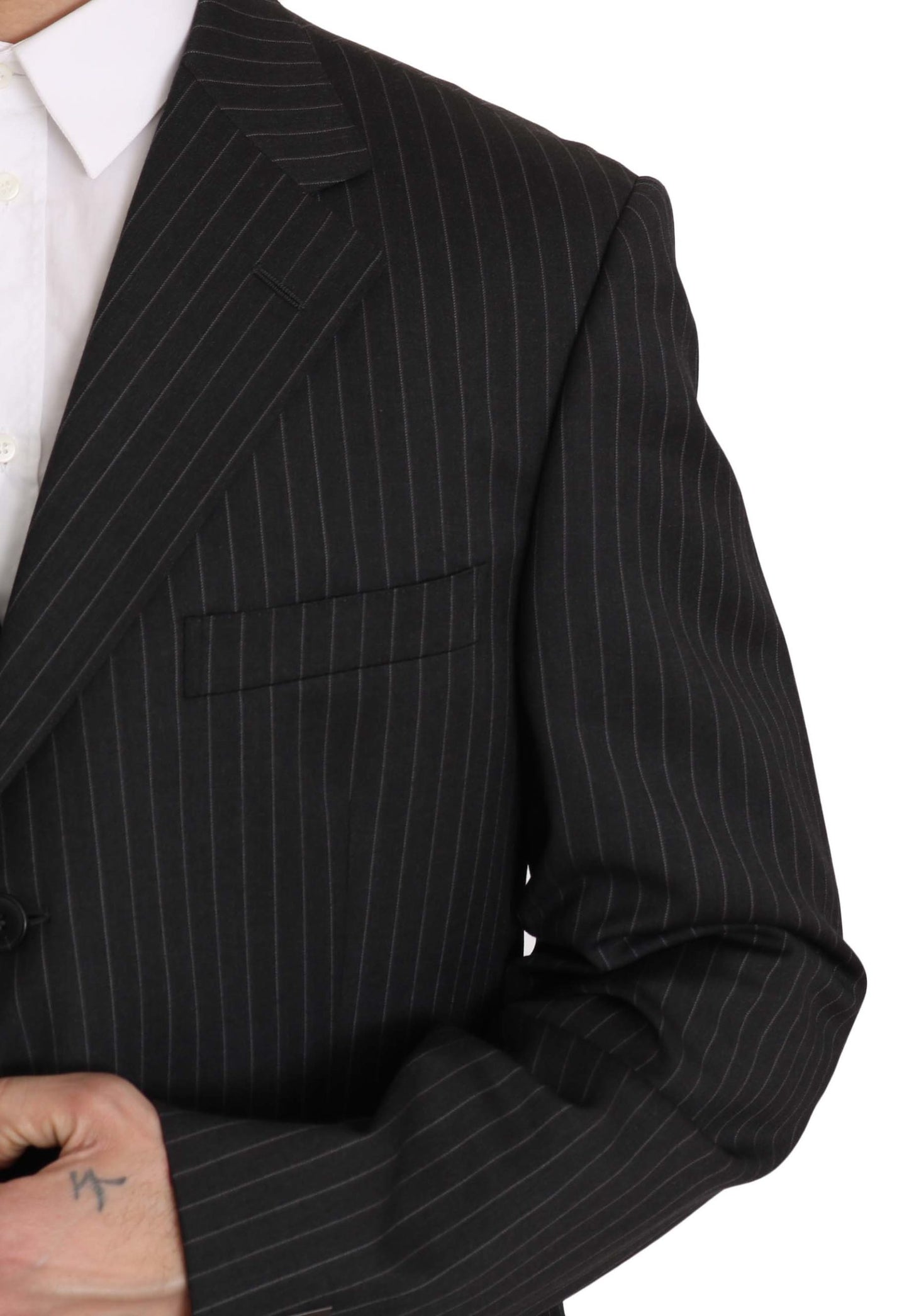 Elegant Black Striped Wool Suit