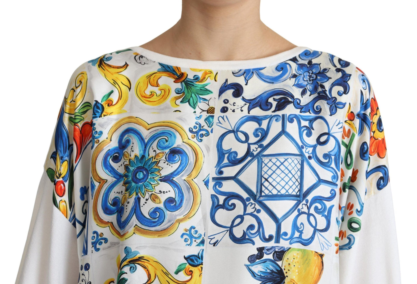 Elegant Off-White Silk Majolica Top