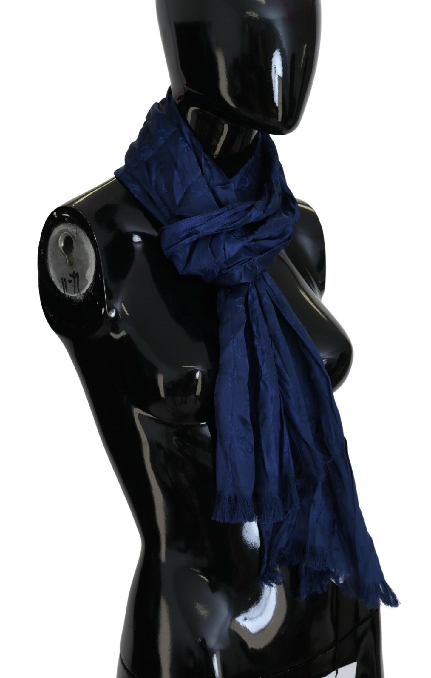 Blue Silk Shawl Foulard Fringes Scarf