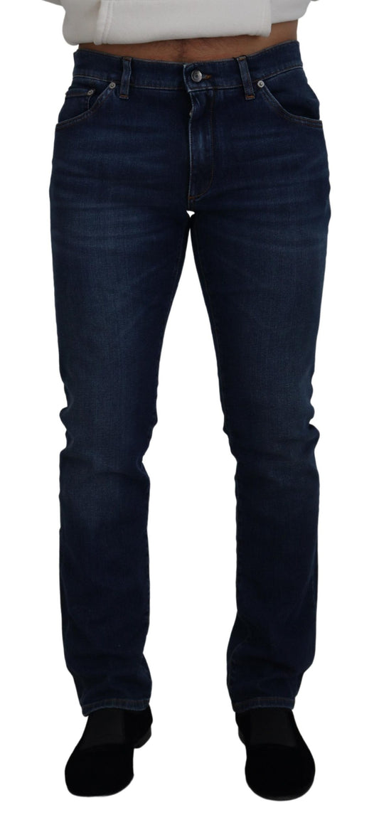 Elegant Blue Denim Pants - Slim Italian Luxury