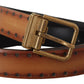 Elegant Brown Leather Belt with Brass Buckle