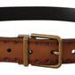 Elegant Brown Leather Belt with Brass Buckle