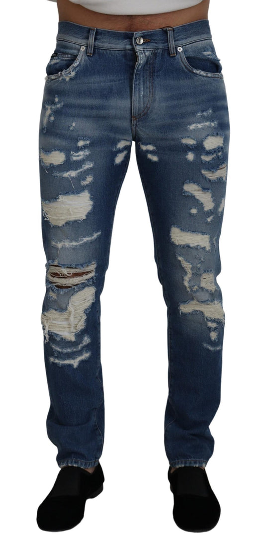 Distressed Charm Blue Denim Jeans