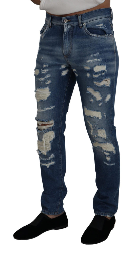 Distressed Charm Blue Denim Jeans