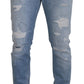 Elegant Light Blue Tattered Denim Pants