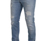 Elegant Light Blue Tattered Denim Pants