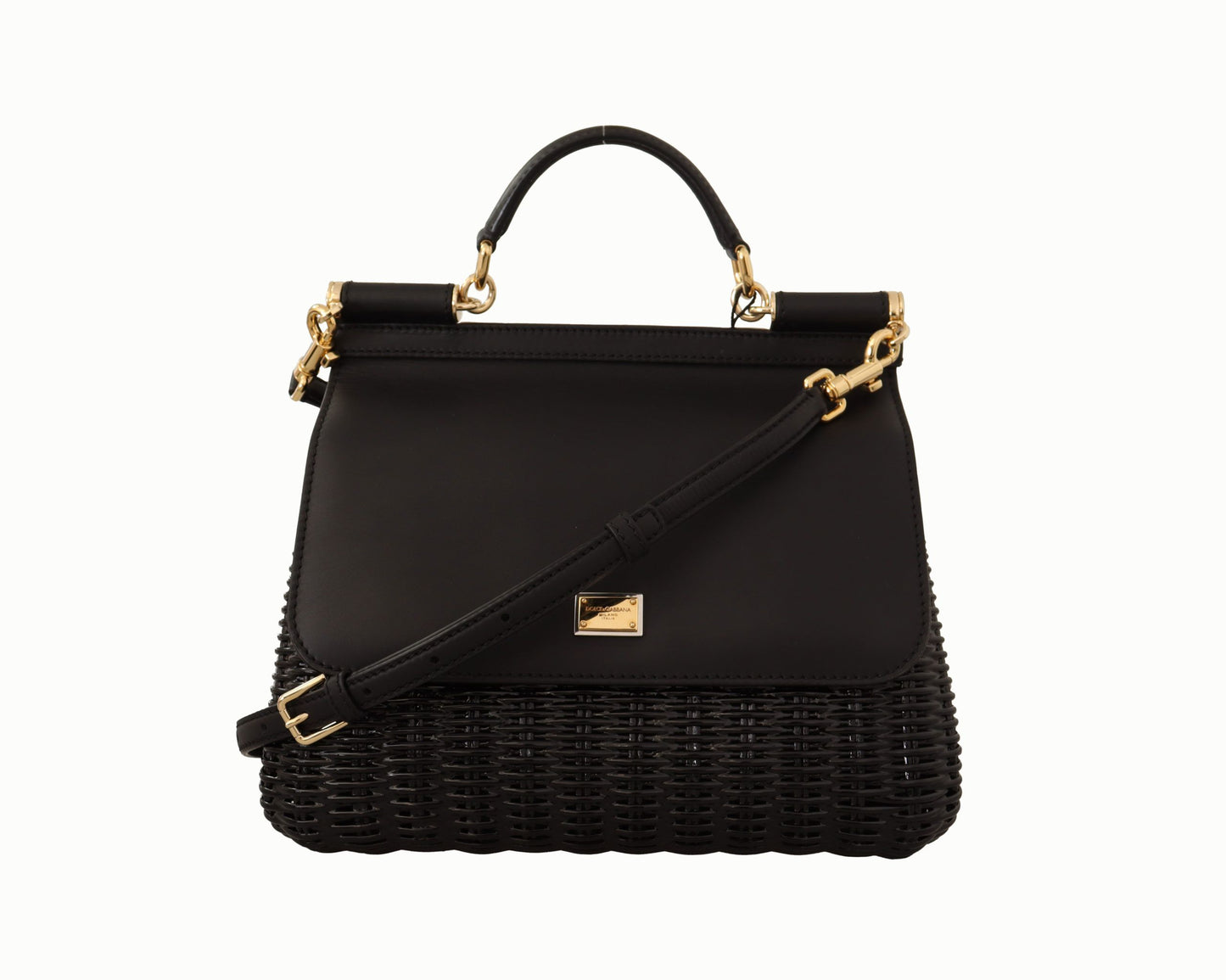 Elegant Black Weaved Medium Sicily Bag