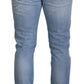 Elegant Light Blue Tattered Denim Pants