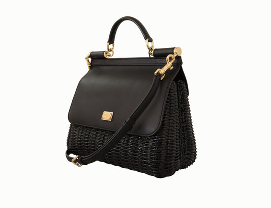 Elegant Black Weaved Medium Sicily Bag