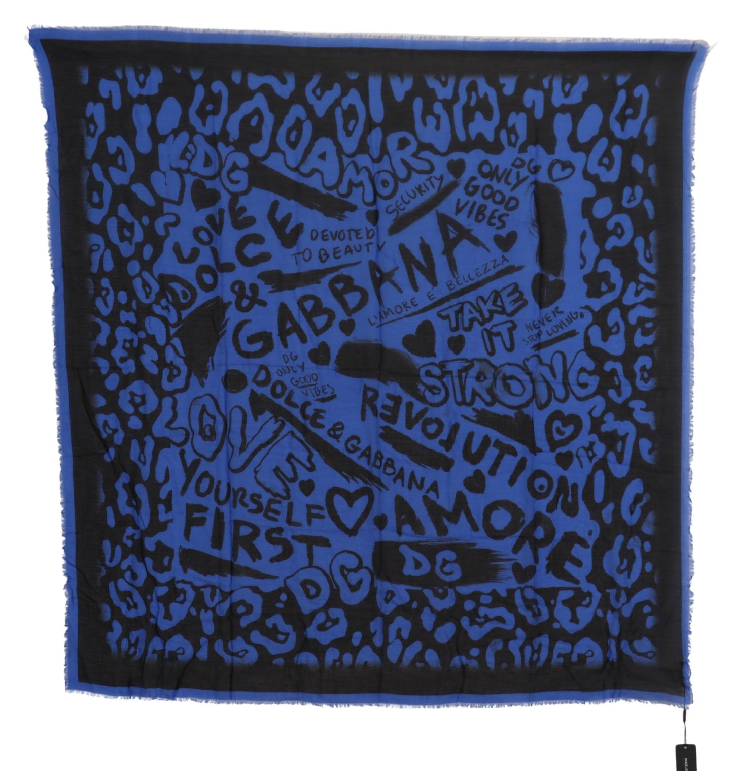 Elegant Blue Cashmere Blend Square Scarf